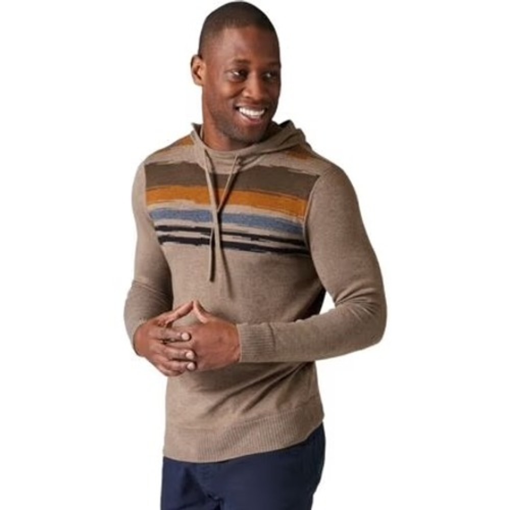 NWOT Smartwool Sparwood Hoodie Sweater Mens L Brown Stripe Merino Wool Pullover